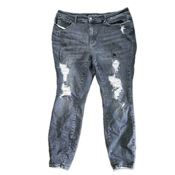 Judy Blue Skinny Fit Jeans Plus Size 20W Gray High Rise Stretch Denim Distressed - Picture 1 of 7